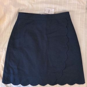 JCrew Navy Faux Wrap skirt with scalloped edge, size 0